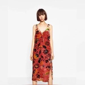 *ZARA* Multicolor Sleeveless Velvet V-Neck Midi Dress Size Small